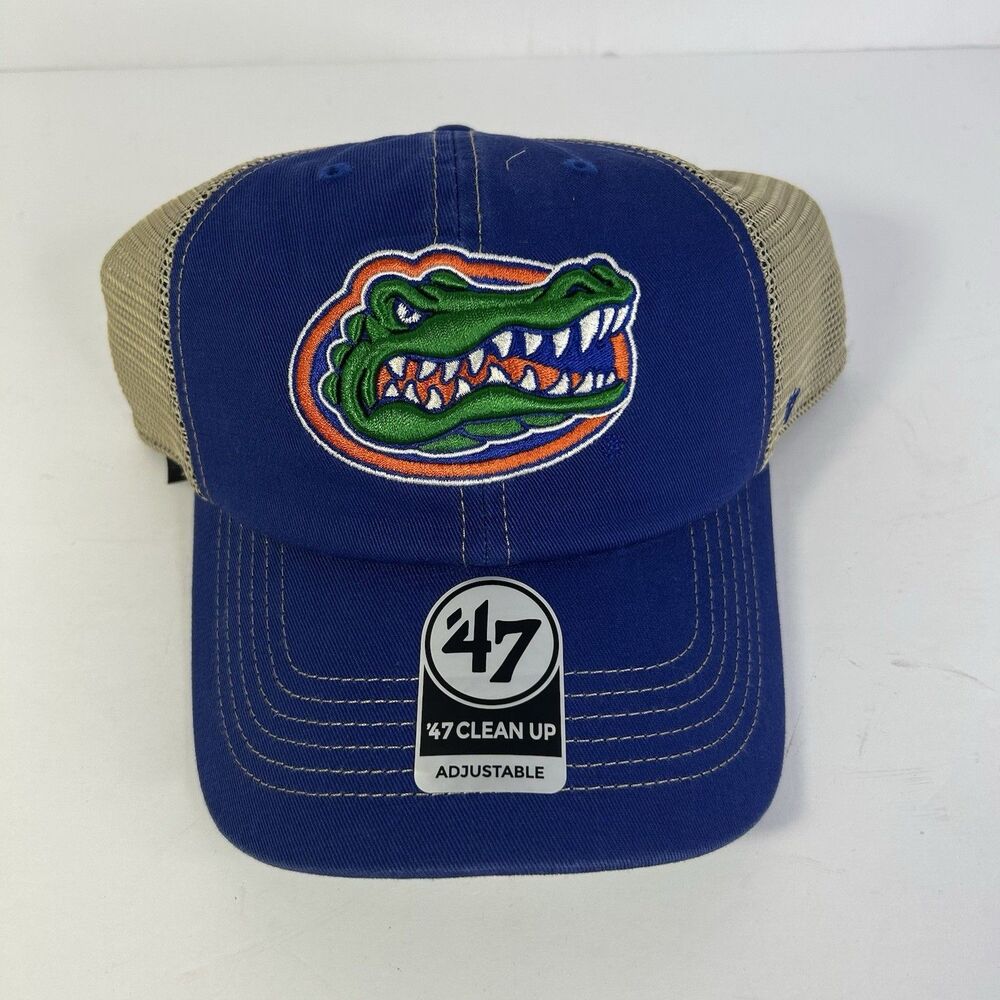 Florida Gators '47 Brand Trawler Clean Up Trucker Hat Cap Blue Khaki Mesh